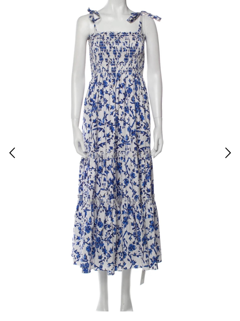 Tory Burch White and Blue Floral Tie-Shoulder Maxi Dress